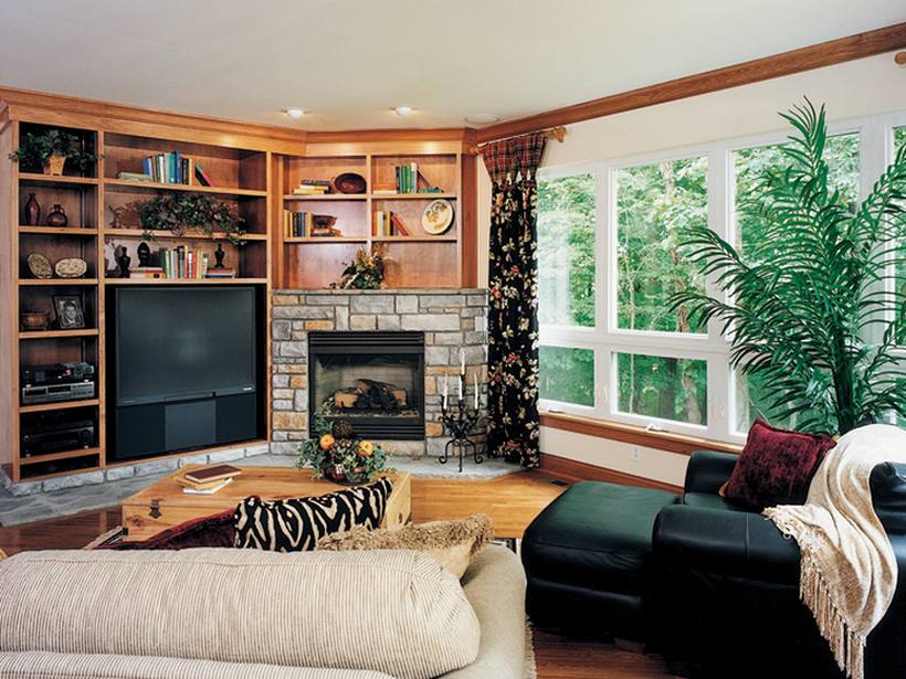 Interior living room framed by wide windows with narrow sightlines